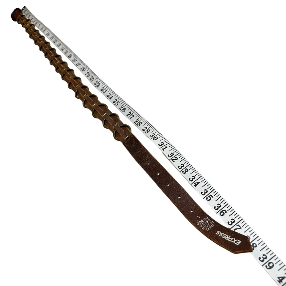 Express Brown Leather Woven Chain Style Belt - Picture 12 of 13